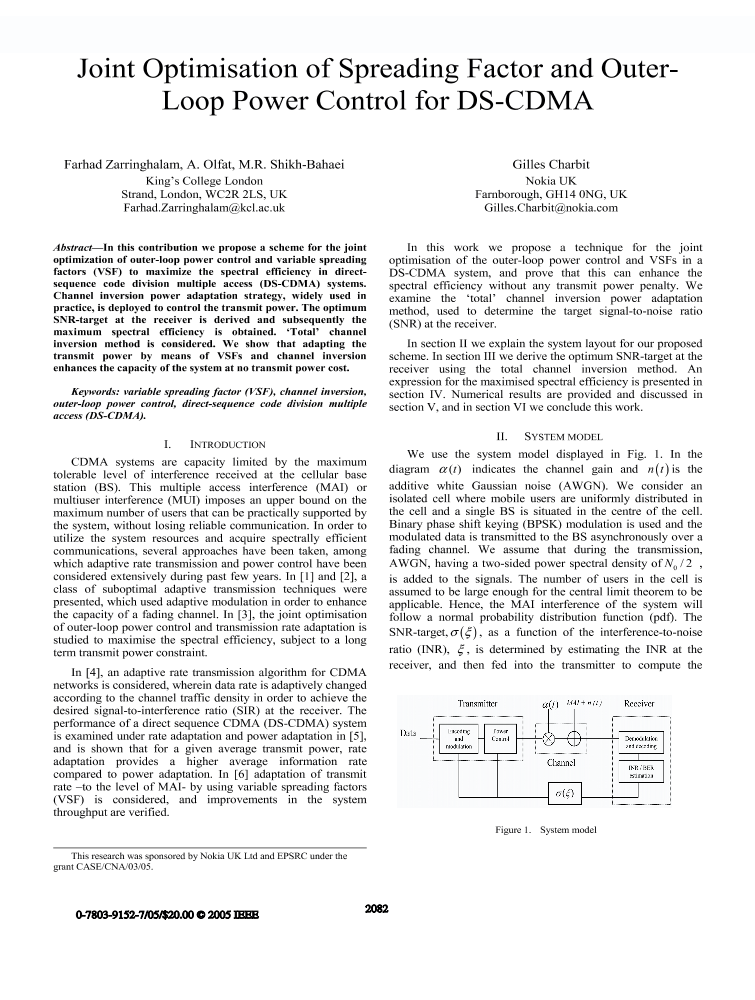 Joint optimisation of spreading factor and outerloop power control for DS-CDMA Joint optimisation of spreading factor and outerloop power control for DS-CDMA